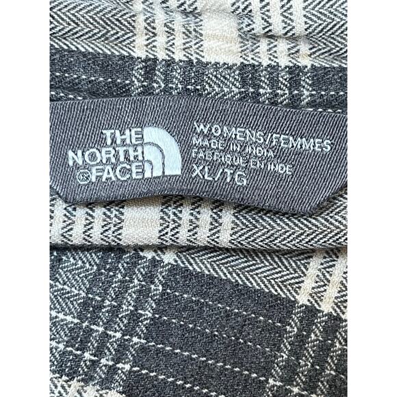 The North Face Women’s XL Cream Gray Plaid Flannel Long Sleeve Button Shirt - Picture 3 of 7